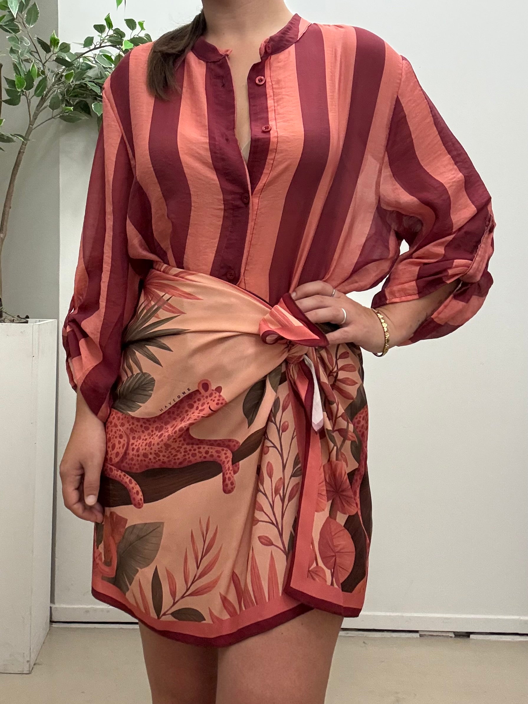 Camicia riga scatola  Q422 Salmone/india