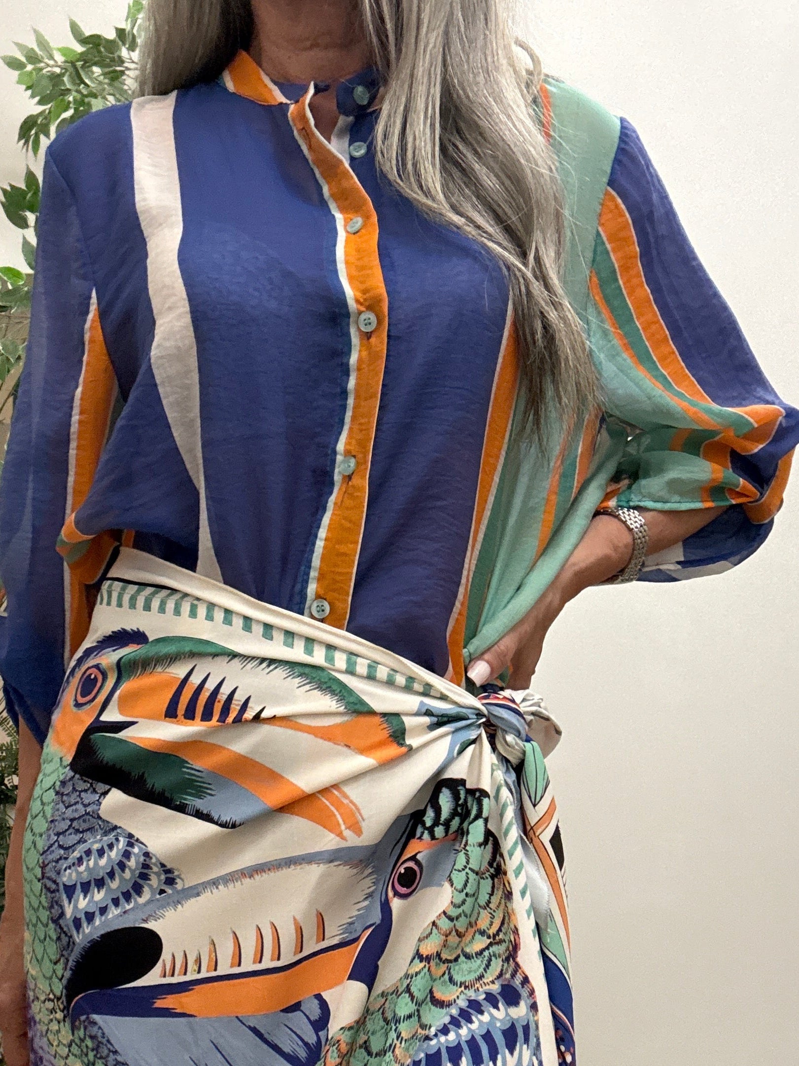 Gonna corta foulard stampa tucano azzurro Haveone Q235