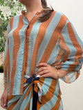 Camicia riga scatola  Q422 celeste/tabacco