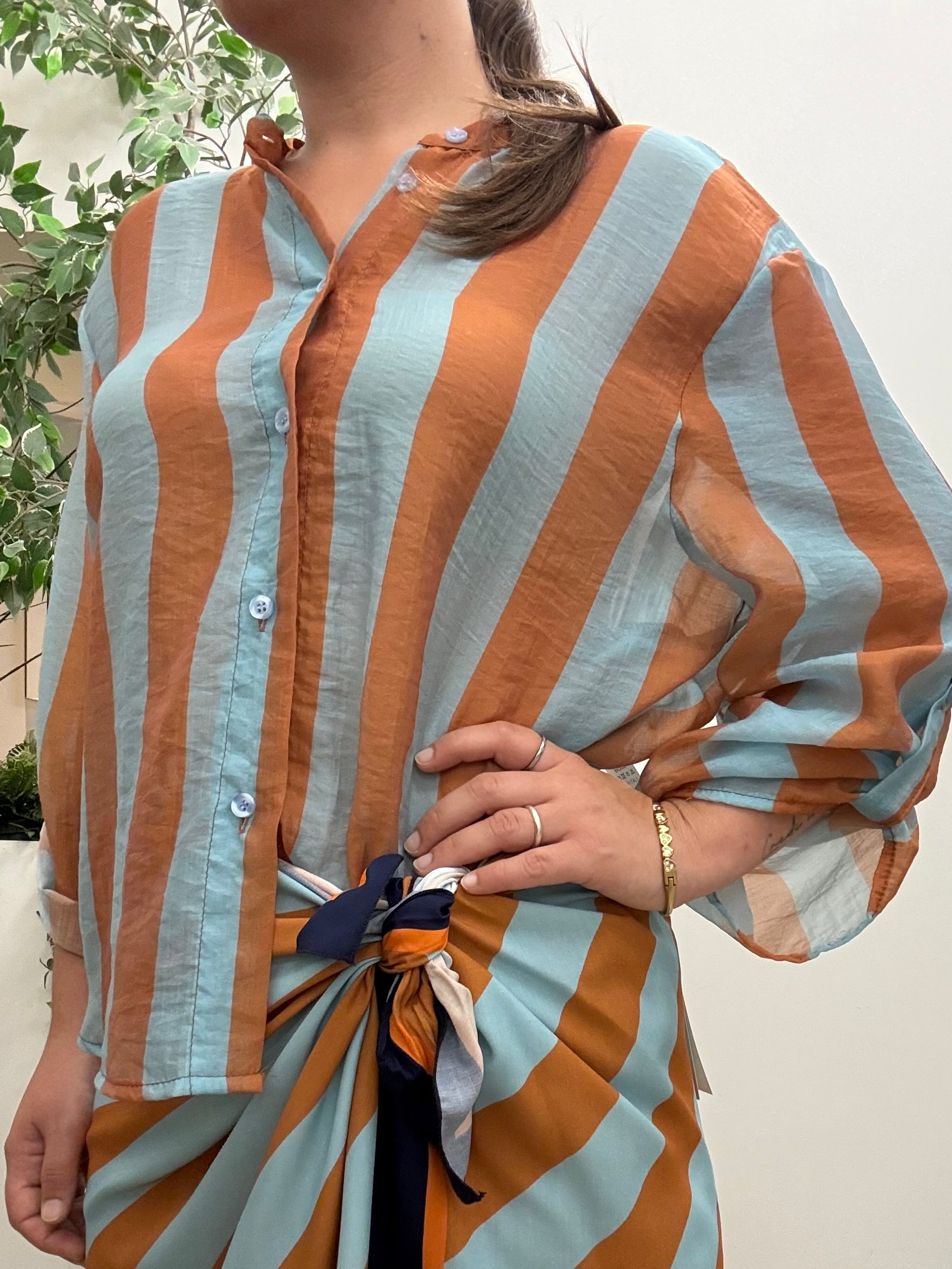 Camicia riga scatola  Q422 celeste/tabacco