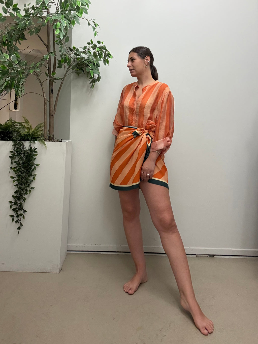 Gonna pareo corta righe arancio chiaro/scuro Haveone Q271