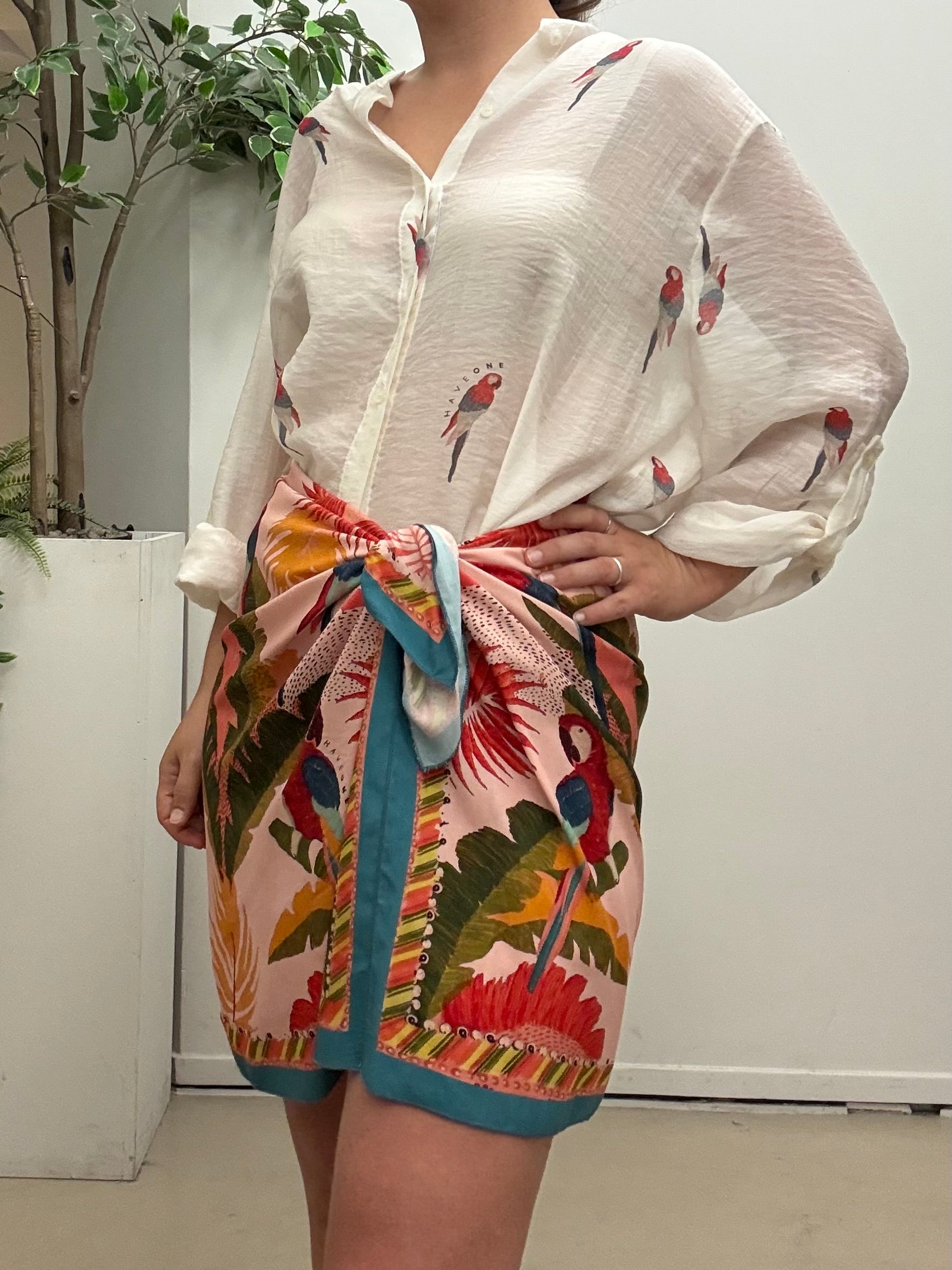 Gonna corta foulard stampa pappagallo india Haveone Q250
