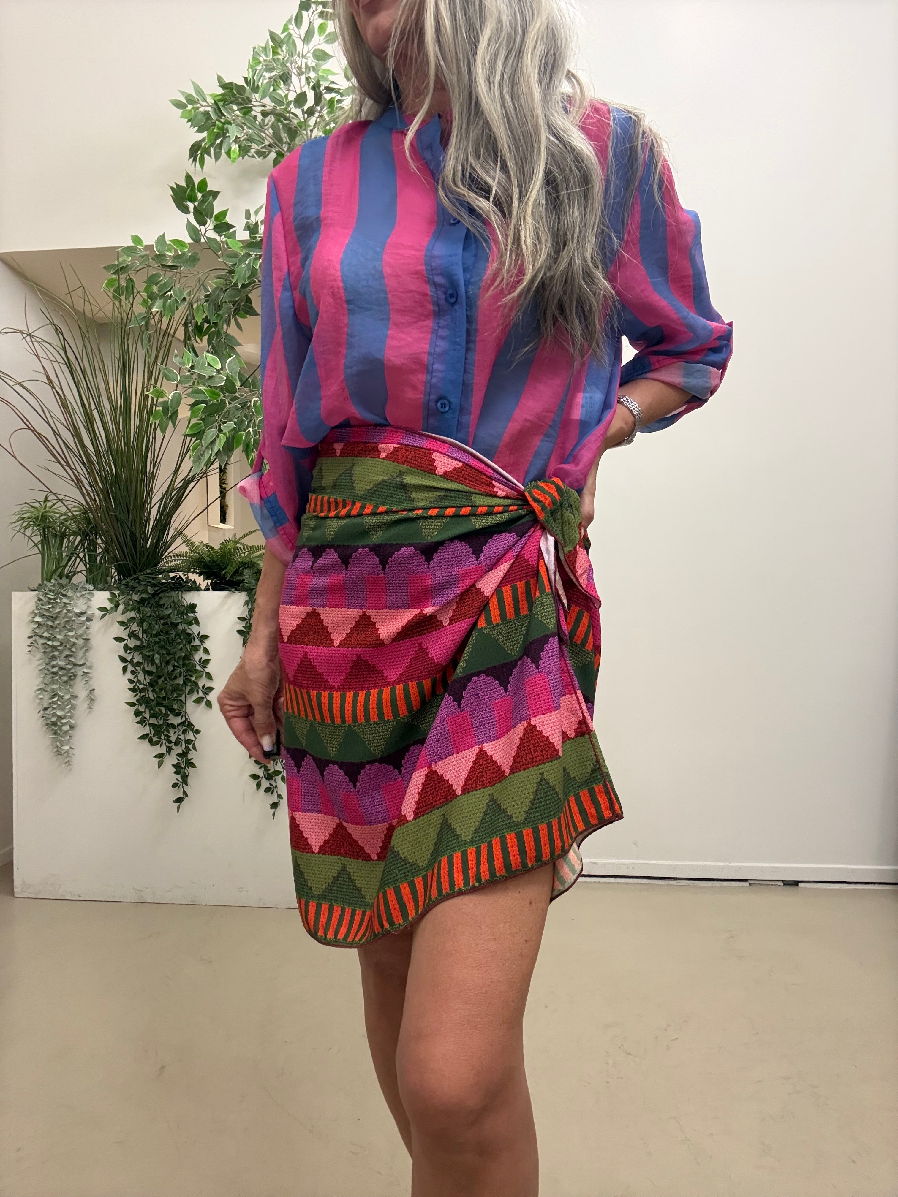 Gonna corta foulard stampa ondulata Haveone Q273