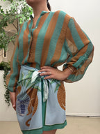 Camicia riga scatola  Q422 tabacco/turchese