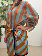 Camicia riga scatola  Q422 celeste/tabacco