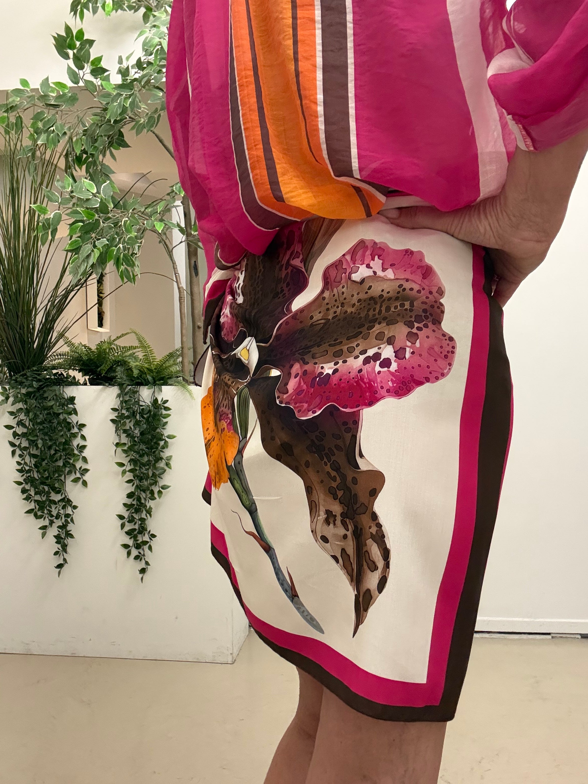 Gonna corta foulard stampa fiore Haveone Q280