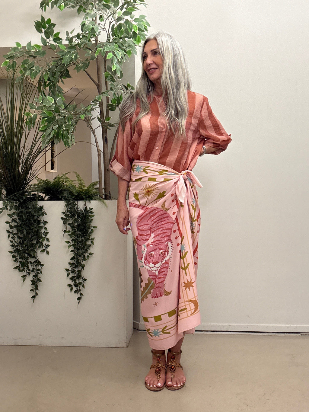 Gonna pareo lunga fantasia tigre rosa Haveone Q229