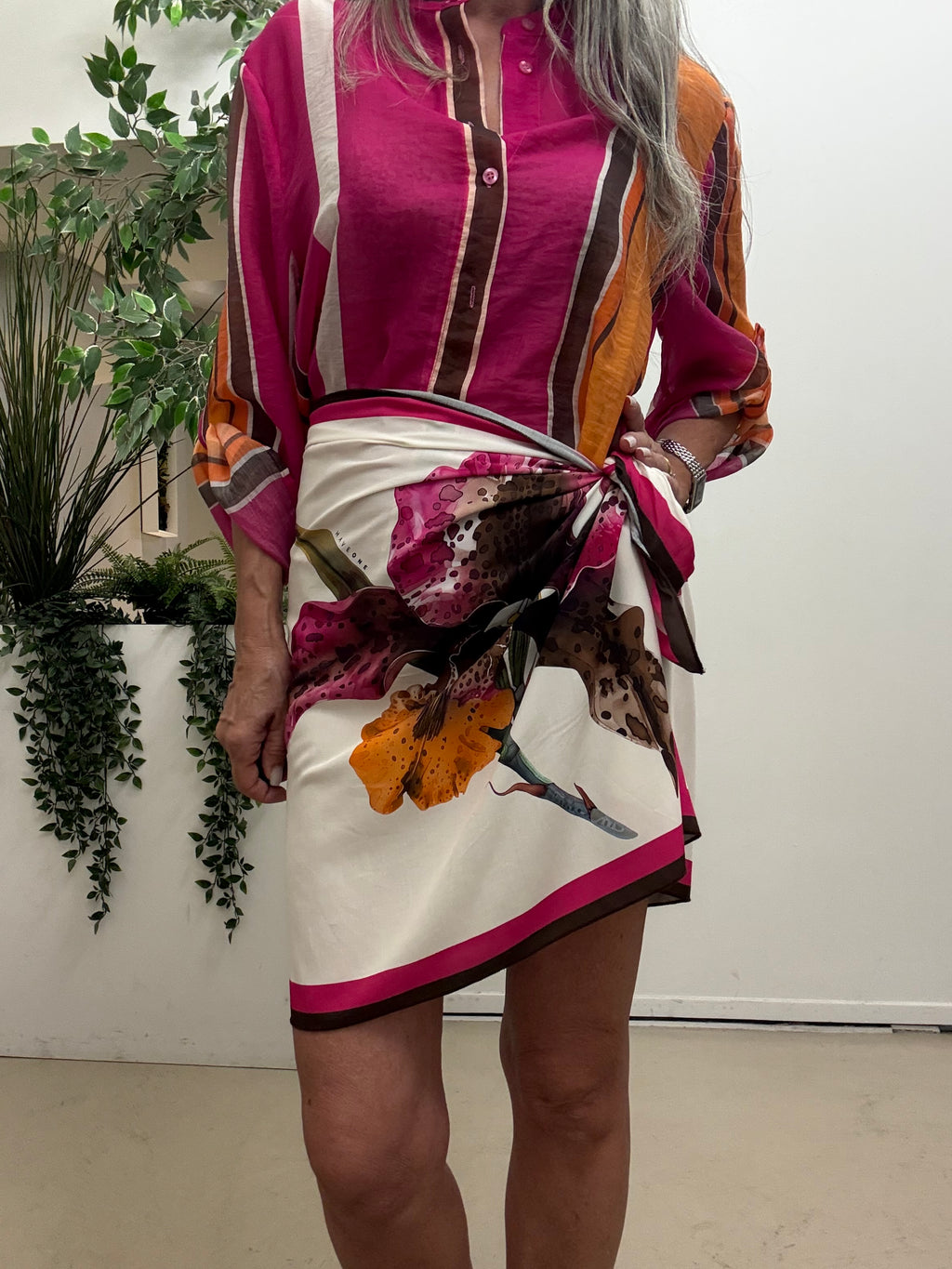 Gonna corta foulard stampa fiore Haveone Q280