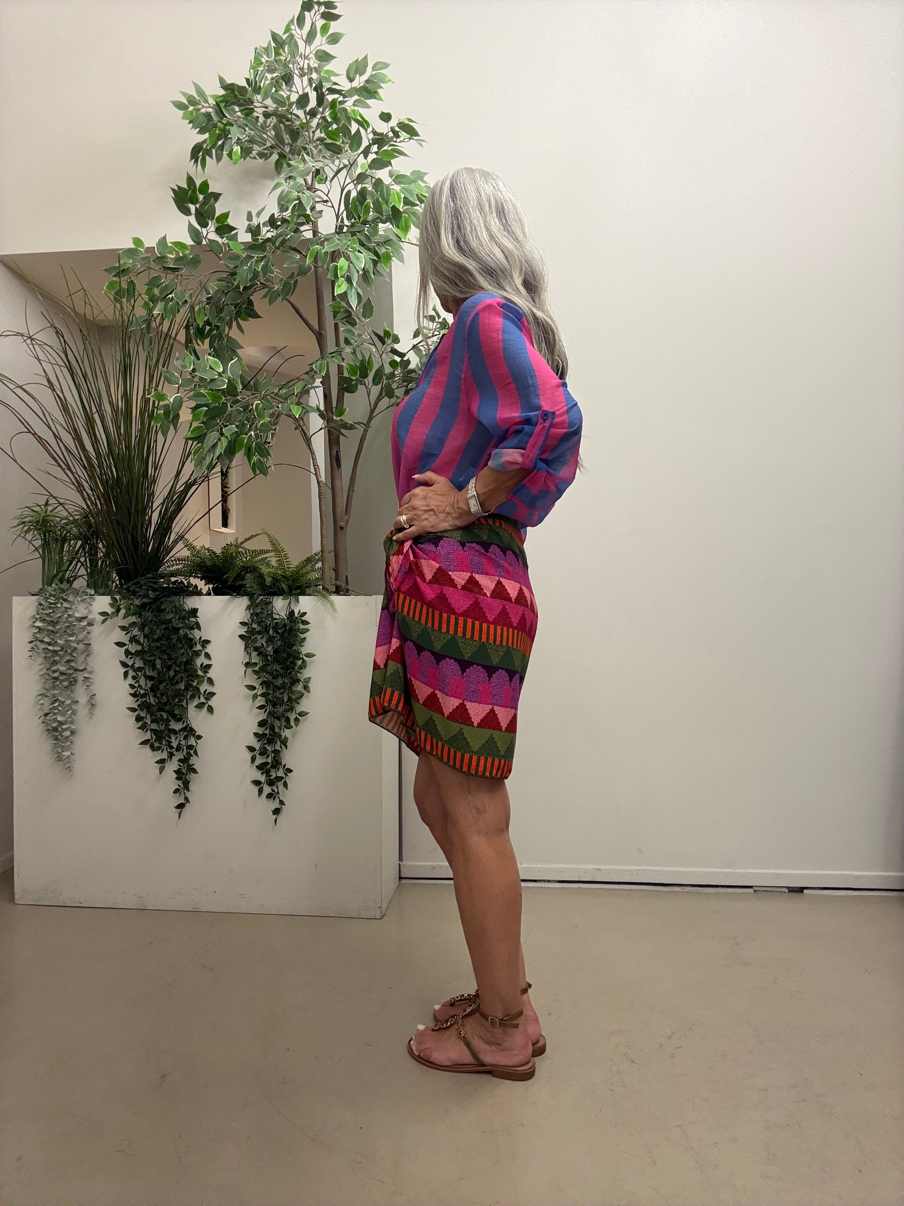 Gonna corta foulard stampa ondulata Haveone Q273