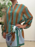 Camicia riga scatola  Q422 tabacco/turchese