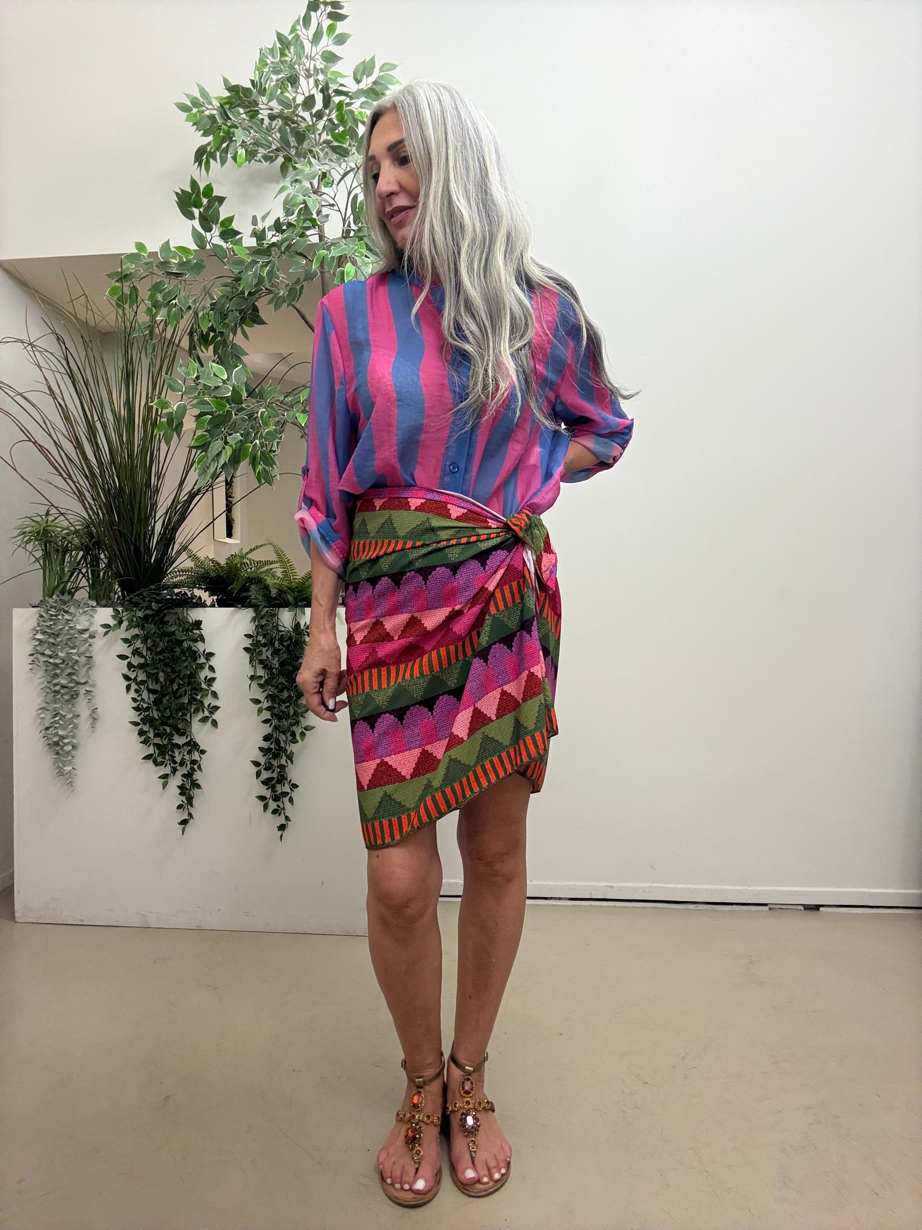 Gonna corta foulard stampa ondulata Haveone Q273