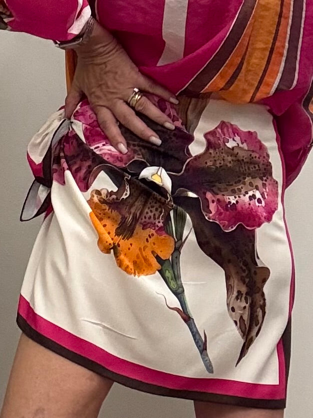 Gonna corta foulard stampa fiore Haveone Q280