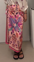 Gonna pareo lunga fantasia pappagalli fucsia Haveone Q262