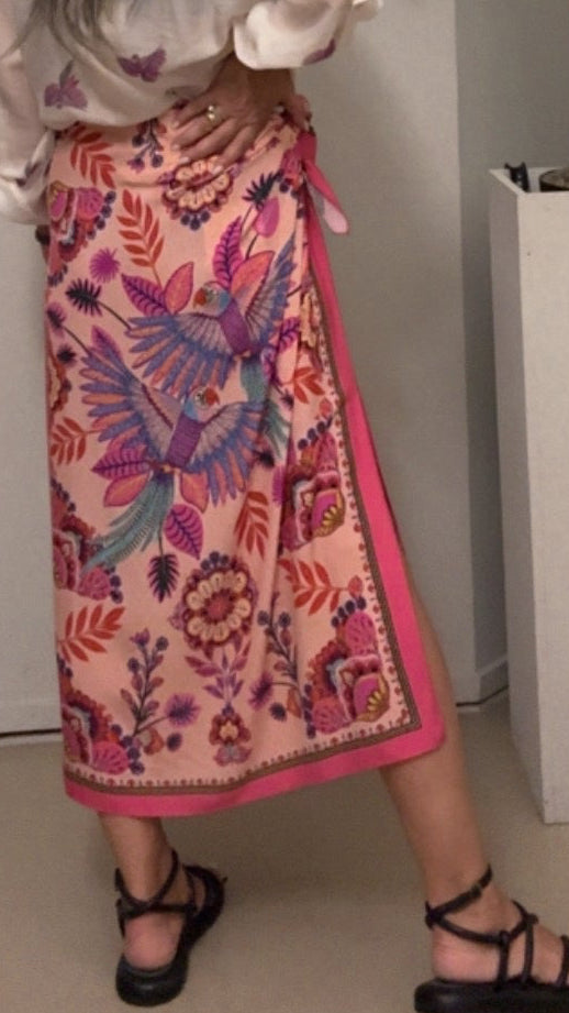 Gonna pareo lunga fantasia pappagalli fucsia Haveone Q262