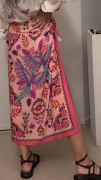 Gonna pareo lunga fantasia pappagalli fucsia Haveone Q262