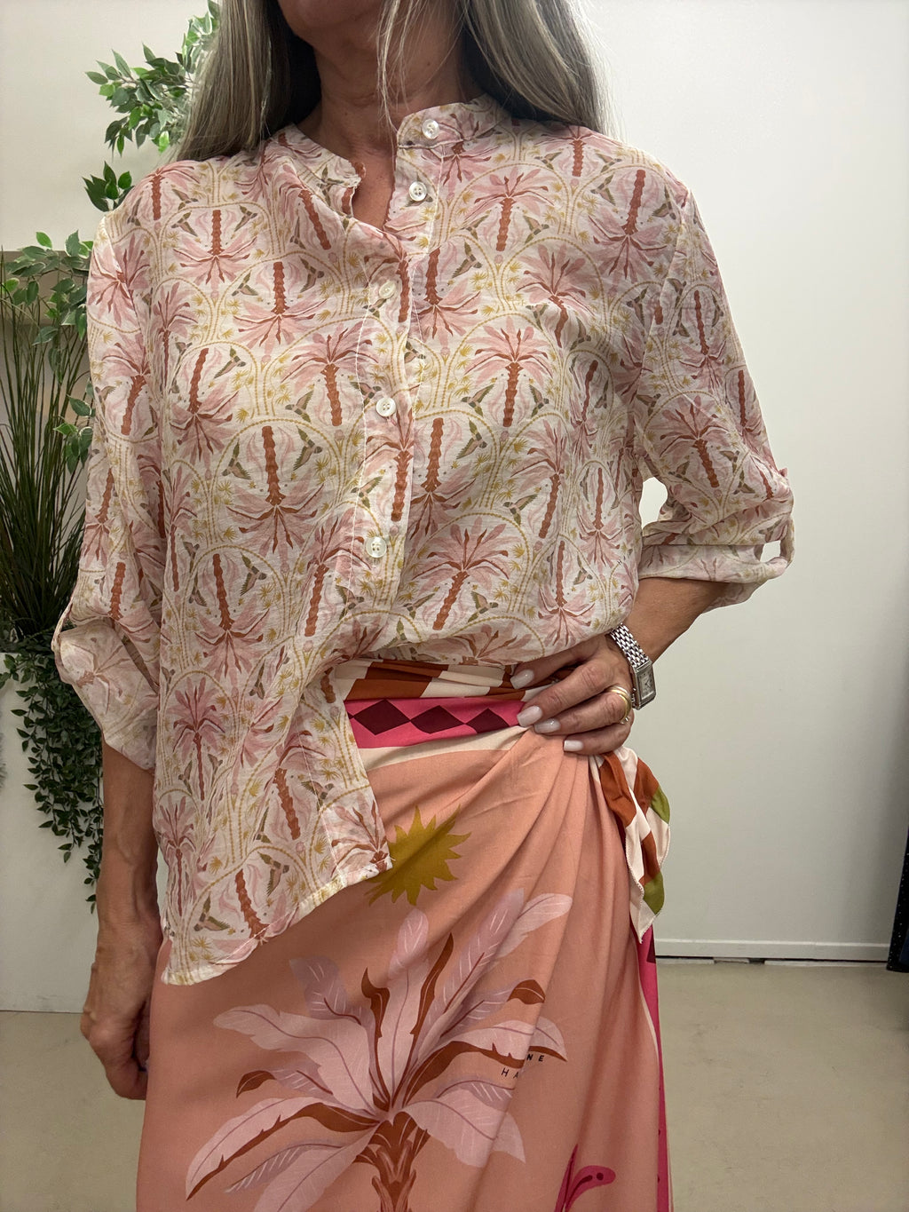 Camicia scatola  palmine rosaHaveone Q508