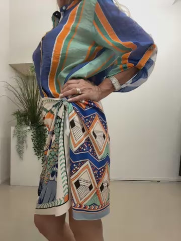 Gonna corta foulard stampa tucano azzurro Haveone Q235